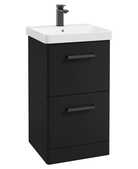 KORA Floorstanding 50cm Two Drawer Vanity Unit Matt Black-Black Handle