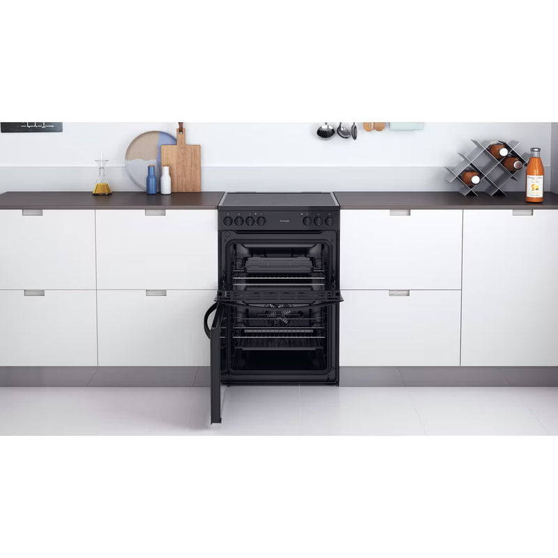 Load image into Gallery viewer, Indesit Electric Double Oven Cooker | Fan Oven | Black with Click&amp;clean  | ID67V9KMBUK
