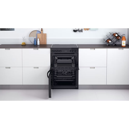 Indesit Electric Double Oven Cooker | Fan Oven | Black with Click&clean  | ID67V9KMBUK