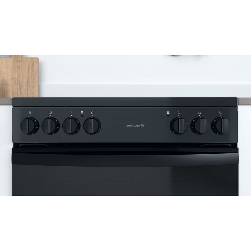 Load image into Gallery viewer, Indesit Electric Double Oven Cooker | Fan Oven | Black with Click&amp;clean  | ID67V9KMBUK
