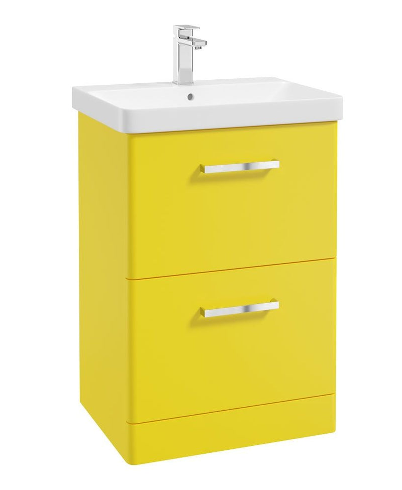 Завантажте зображення в засіб перегляду галереї, KORA Floorstanding 60cm Two Drawer Unit Matt Sun-Kissed Yellow-Chrome Handle
