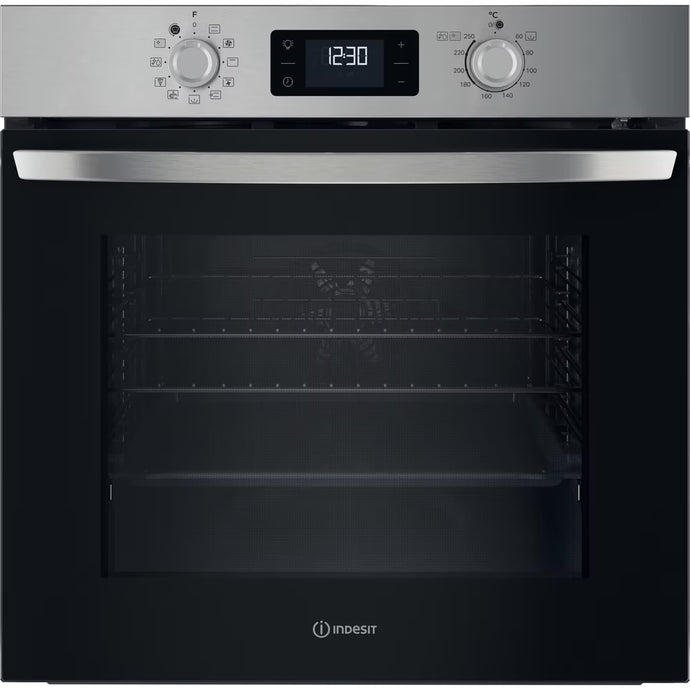 Indesit Turn&go Single Fan Oven | Dual Clean (pyro & Hydro) | Multifunction 8 | 71l | A | Stainless Steel | IO278P1XUK