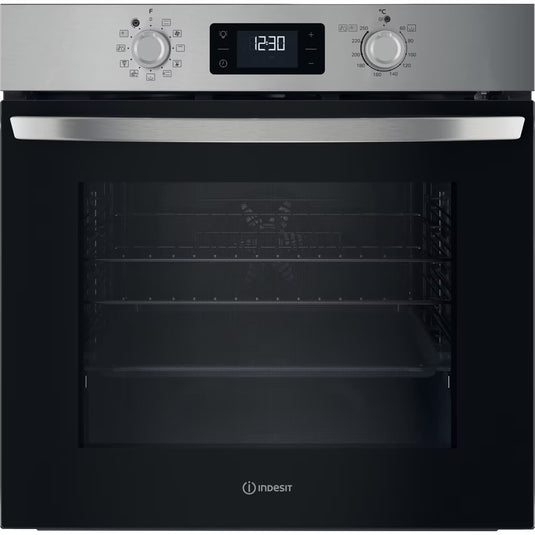 Indesit Turn&go Single Fan Oven | Dual Clean (pyro & Hydro) | Multifunction 8 | 71l | A | Stainless Steel | IO278P1XUK
