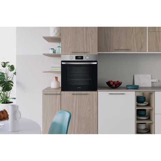 Indesit Turn&go Single Fan Oven | Dual Clean (pyro & Hydro) | Multifunction 8 | 71l | A | Stainless Steel | IO278P1XUK