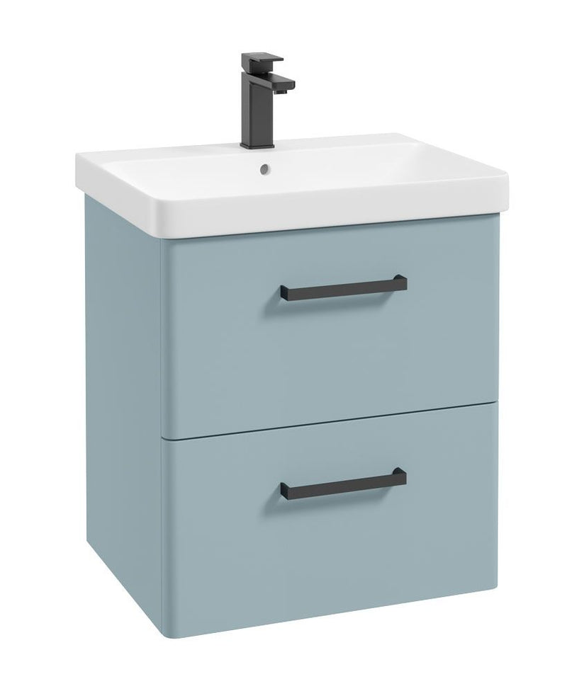 Load image into Gallery viewer, Sonas Kora Wall Hung 60Cm Two Drawer Vanity Unit | Matt Morning Sky Blue | Matt Black Handle | UF0491
