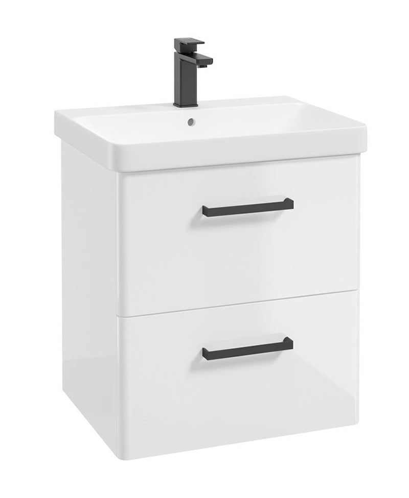 Load image into Gallery viewer, KORA Wall Hung 60cm Two Drawer Unit Gloss White-Black Handle
