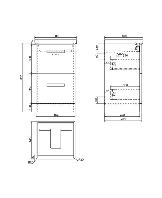 KORA Floorstanding 50cm Two Drawer Unit Gloss White-Black Handle