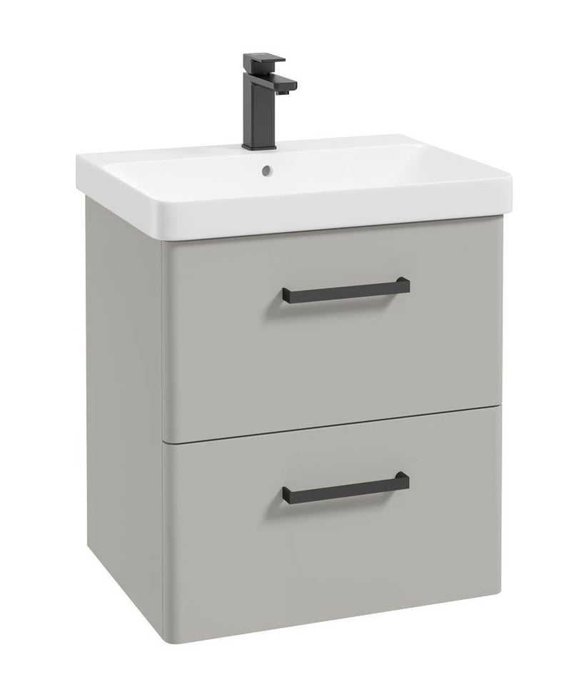 Załaduj obraz do przeglądarki galerii, KORA Wall Hung 60cm Two Drawer Vanity Unit Matt Arctic Grey-Black Handle
