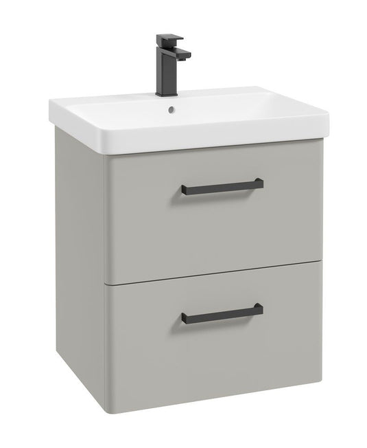 KORA Wall Hung 60cm Two Drawer Vanity Unit Matt Arctic Grey-Black Handle