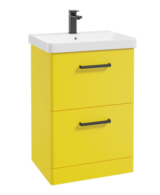 KORA Floorstanding 60cm Two Drawer Vanity Unit Matt Sun-Kissed Yellow-Black Handle