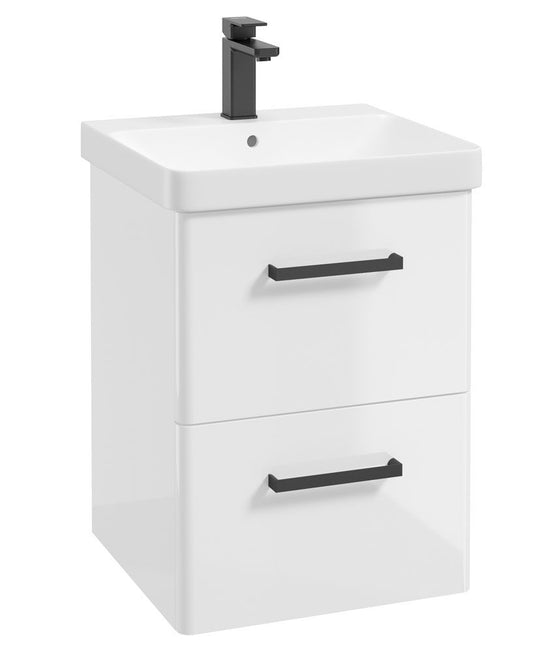 KORA Wall Hung 50cm Two Drawer Unit Gloss White-Black Handle