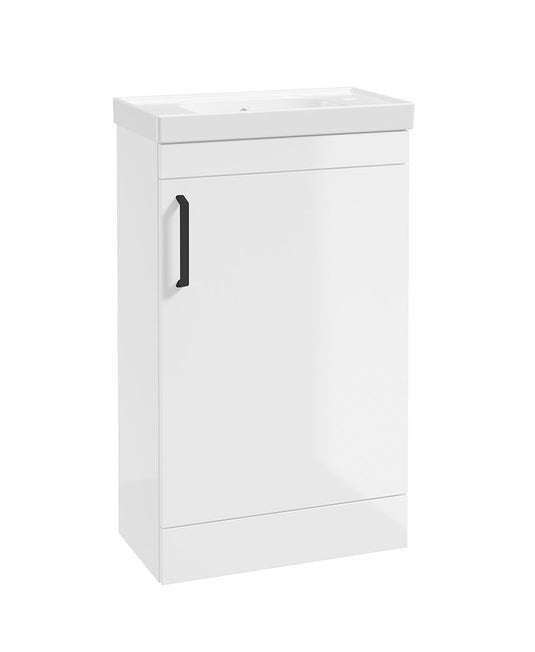 Corta Floorstanding Compact Vanity Unit Gloss White-Black handle