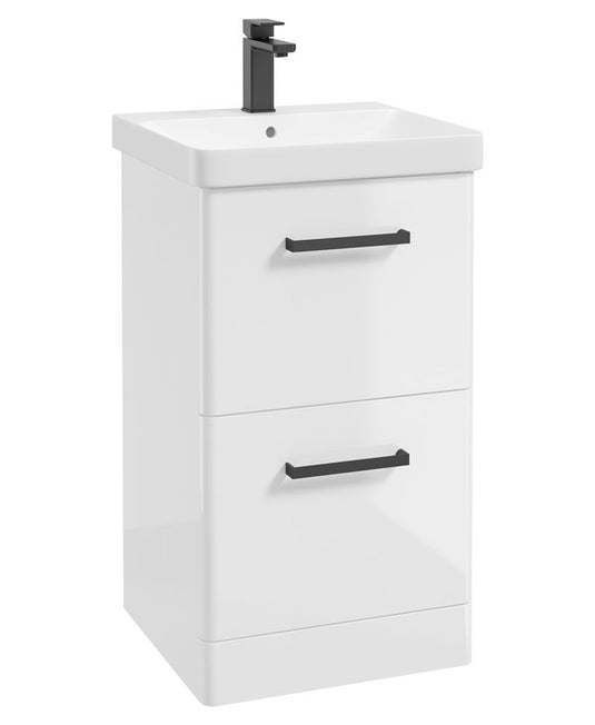 KORA Floorstanding 50cm Two Drawer Unit Gloss White-Black Handle