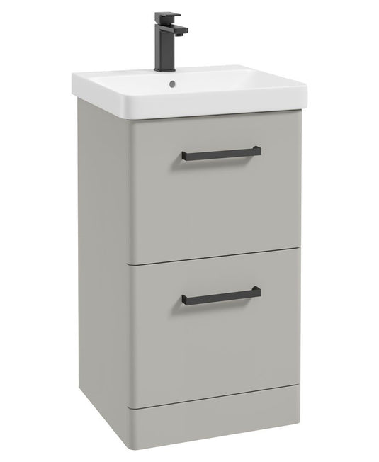 KORA Floorstanding 50cm Two Drawer Vanity Unit Matt Arctic Grey-Black Handle