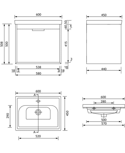 Sonas Fjord Wall Hung 60Cm Two Drawer Vanity Unit | Matt Ocean Blue | Brushed Nickel Handle | UF1683
