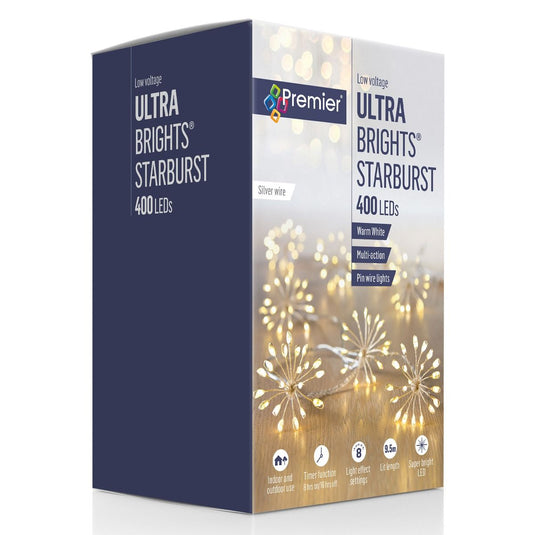 20 UltraBright Starbursts with 400 LED Christmas Lights | Warm White | 141182 | FLV192201WW