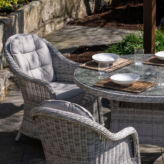 light grey 4 seater round set with round glass topped table