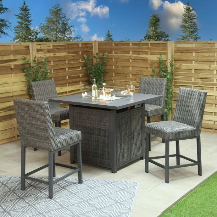 grey 4 seater square bar set with firepit