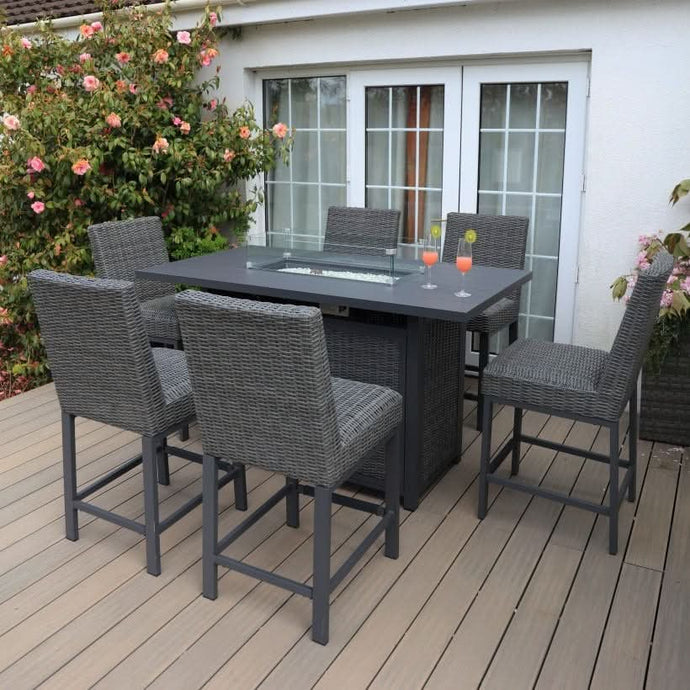 6 seater rectangular bar set with firepit in the colour grey