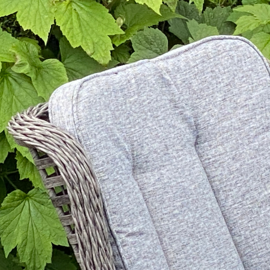 dark grey chair with grey back and base cushions