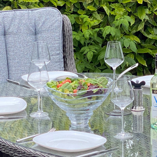 dark grey 6 seater garden furniture set with round table (glass topped)