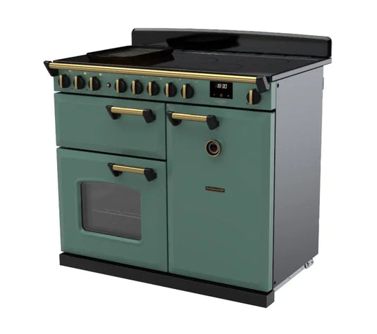 Rangemaster Classic Deluxe 100 Induction Mineral Green with Antique Brass Trim | CLDL100EIPMGR/AB1