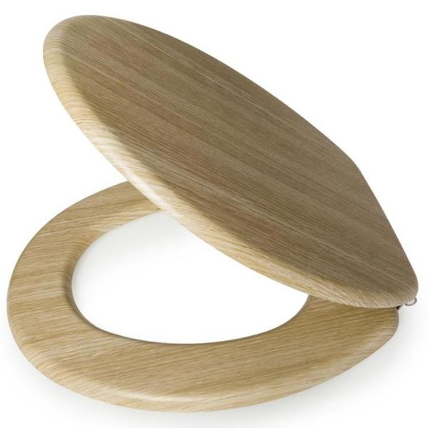 Załaduj obraz do przeglądarki galerii, Oak MDF Toilet Seat With Stainless Steel Hinges | BCTS211
