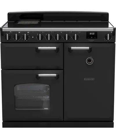 Rangemaster Classic Deluxe 100 Induction Charcoal Black with Chrome Trim | CLDL100EIPCBL/CM1