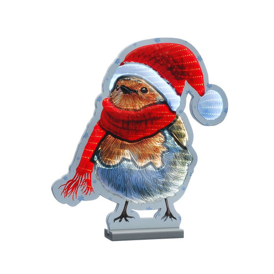 Festive Robin with Scarf Infinity Mirror Light | 40cm | 302201
