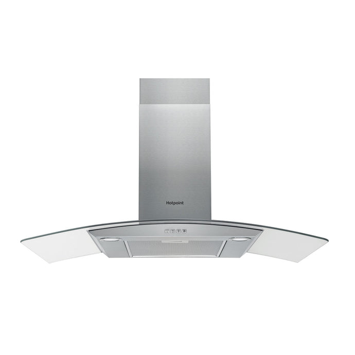Hotpoint Wall-Mounted Curved Glass Cooker Hood | Filters Included | Stainless Steel | 90cm | PHGC9.4FLMX