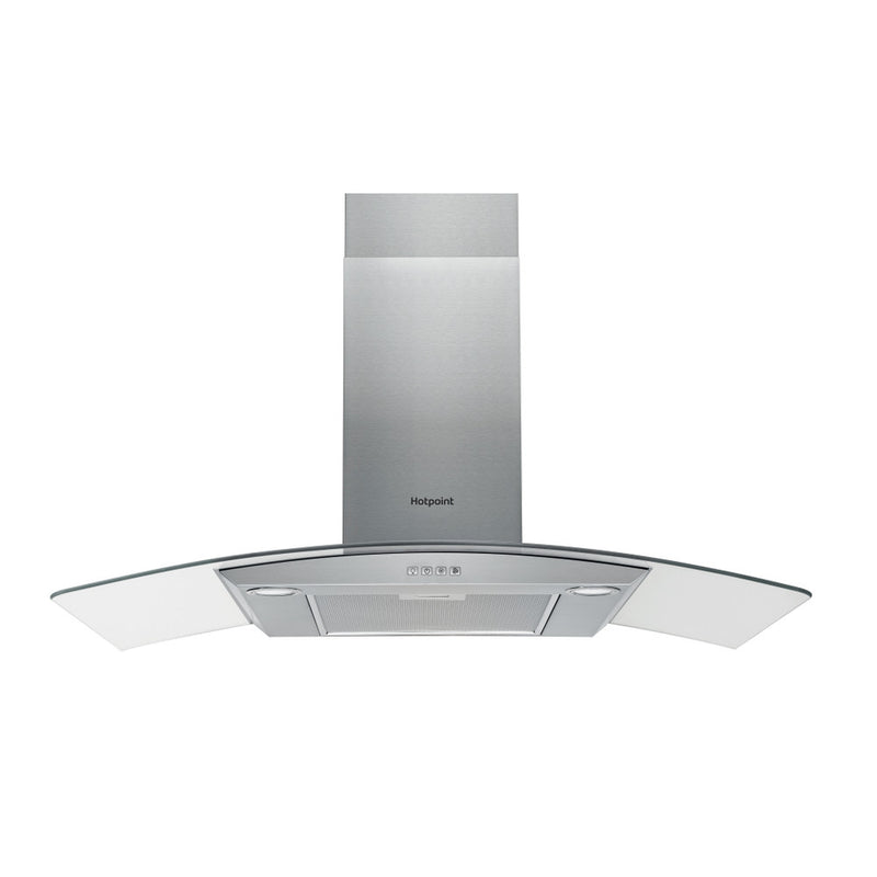 Załaduj obraz do przeglądarki galerii, Hotpoint Wall-Mounted Curved Glass Cooker Hood | Filters Included | Stainless Steel | 90cm | PHGC9.4FLMX
