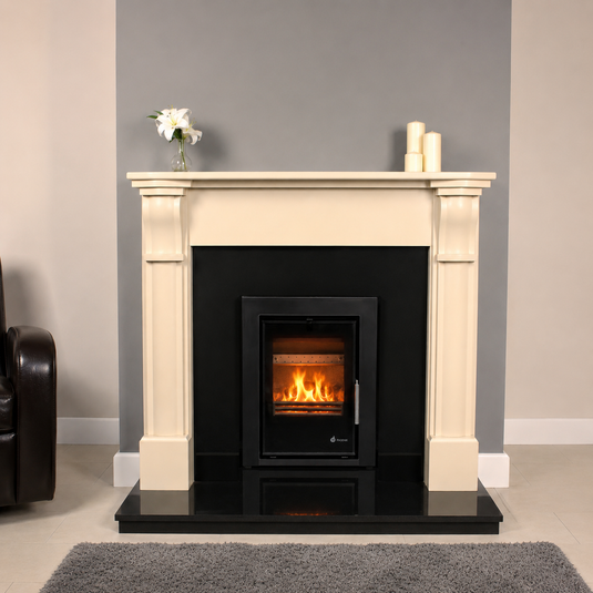 Package Deal: Henley Phoenix Sapphire 6kW + Paros/Rosse 54" Fireplace Ivory + Granite Insert + Straight Hearth 54x18 | 10176276