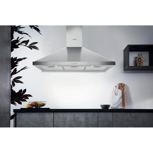 Hotpoint Wall-Mounted Pyramid Cooker Hood | Stainless Steel | Filters Included | 90cm | D Rated | PHPN9.5FLMX/1