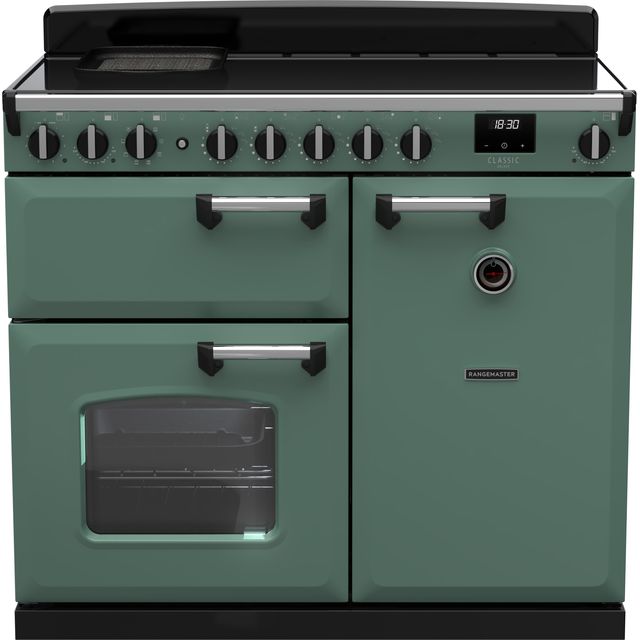 Rangemaster Classic Deluxe 100 Induction Mineral Green with Chrome Tri ...