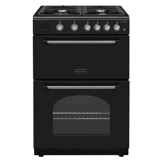 Rangemaster Classic 60 All Gas Black with Chrome trim | CLA60NGFBL/C
