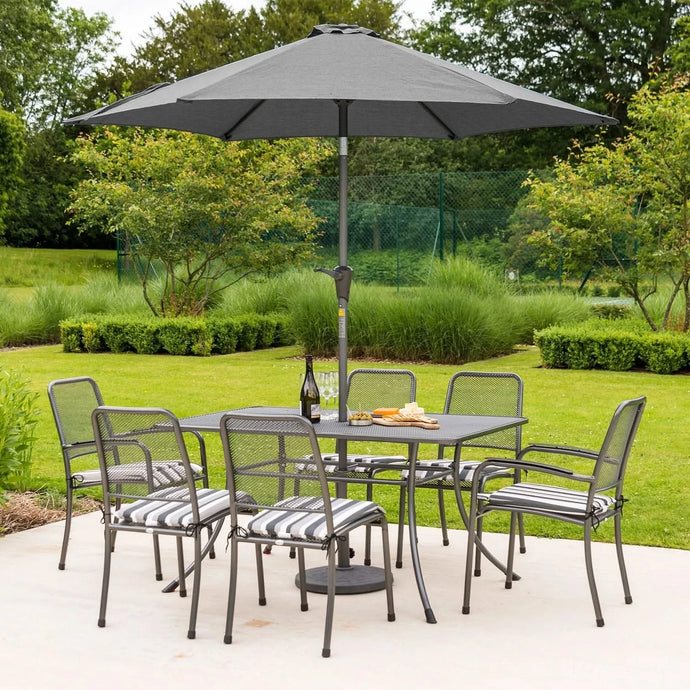 grey 6 seater set with rectangular table