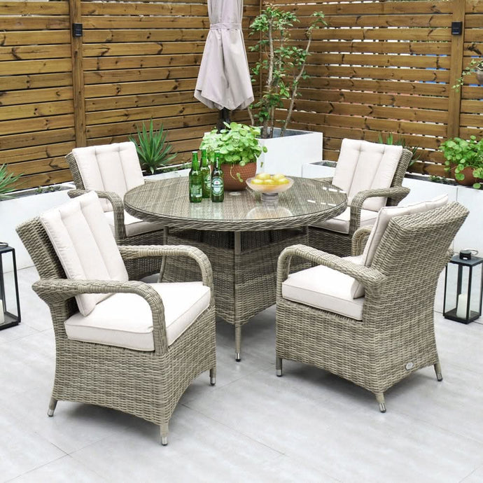 brown 4 seater set with round glass topped table