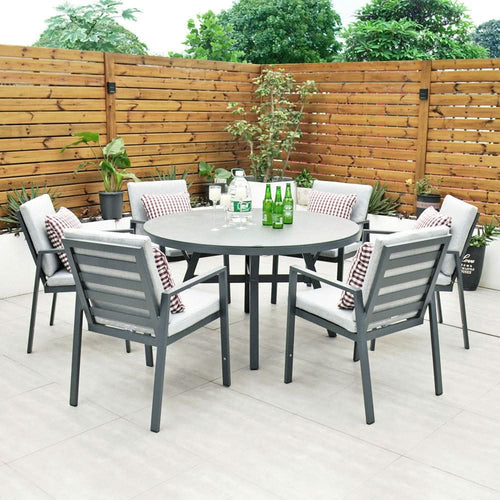 6 seater dark grey garden furniture set with 135cm round table
