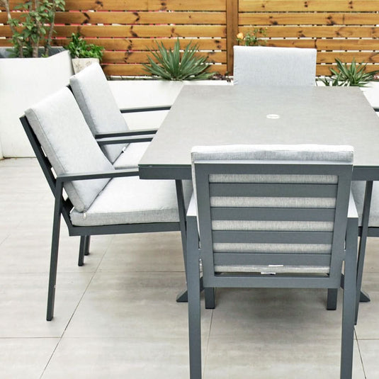 6 seater dark grey garden furniture set with 150cm rectangular table