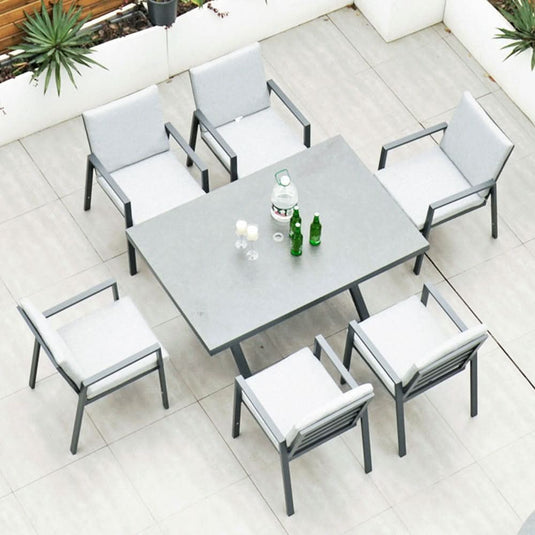 6 seater dark grey garden furniture set with 150cm rectangular table
