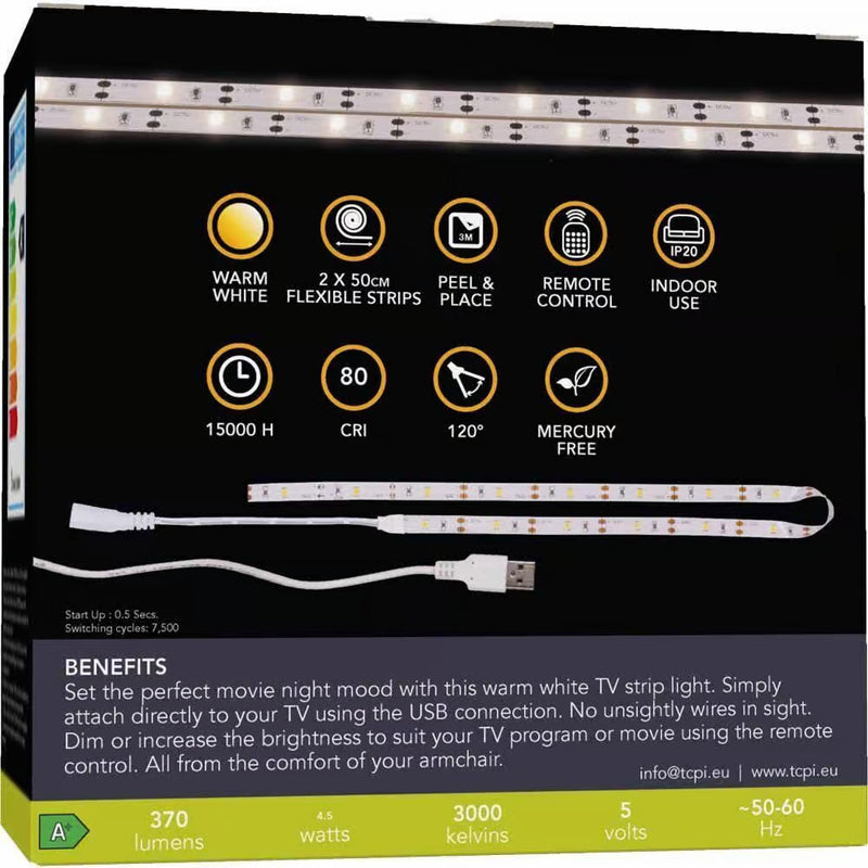 Załaduj obraz do przeglądarki galerii, TCP Warm White Light TV Strip Light With Music Sync And Remote Control | TCPSTRNONW1MUSB
