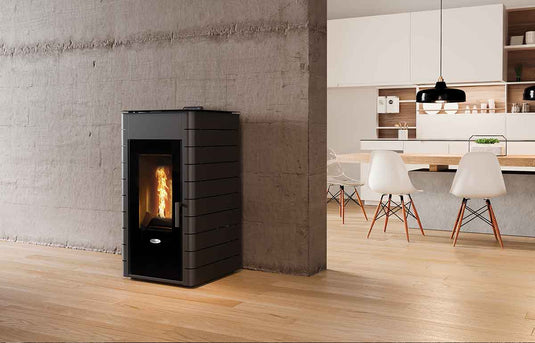 stanley solis K1700+ 14kw wood pellet boiler in oak, curved