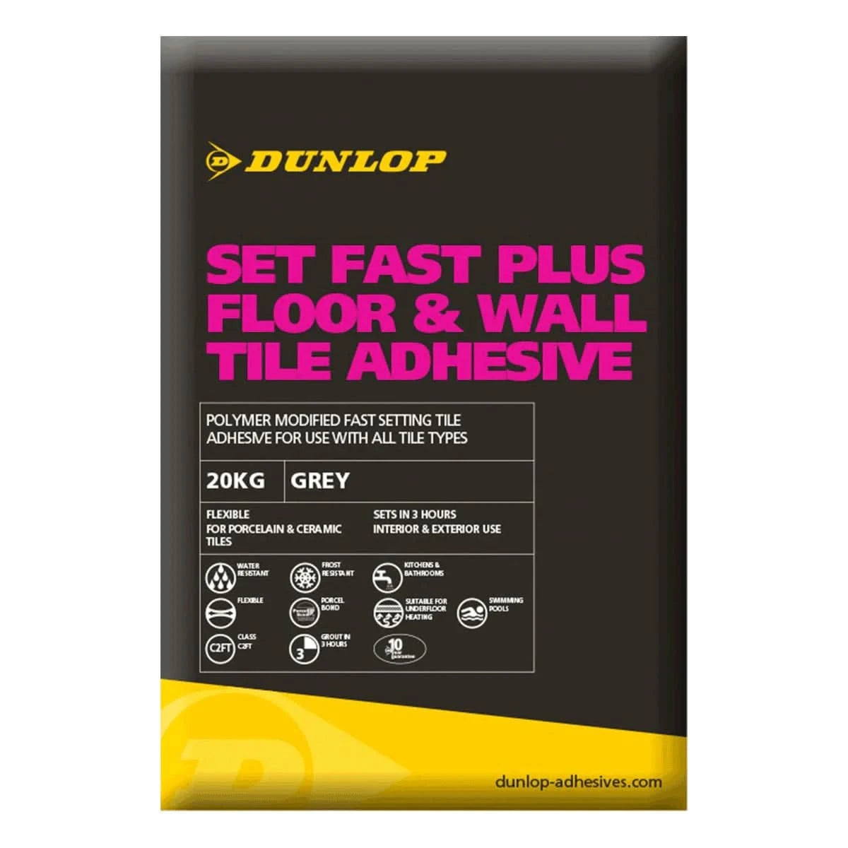 Dunlop Set Fast Adhesive | Floor & Wall Tile | 20KG | White - Toss Bryan