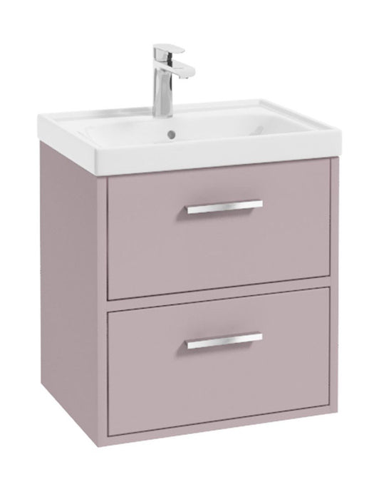 Sonas Finland Wall Hung 50Cm Two Drawer Vanity Unit | Matt Cashmere Pink | Brushed Chrome Handle | UF0523