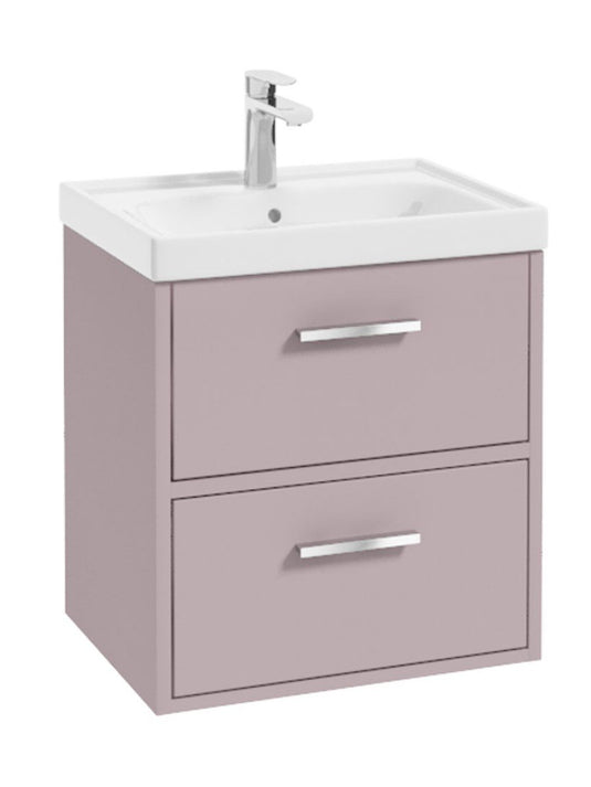Sonas Finland Wall Hung 50Cm Two Drawer Vanity Unit | Matt Cashmere Pink | Brushed Chrome Handle | UF0523
