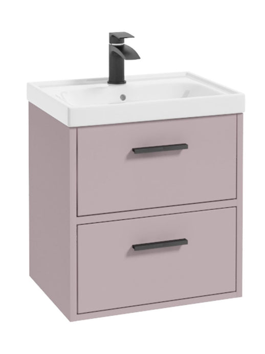 Sonas Finland Wall Hung 50Cm Two Drawer Vanity Unit | Matt Cashmere Pink | Matt Black Handle | UF0524