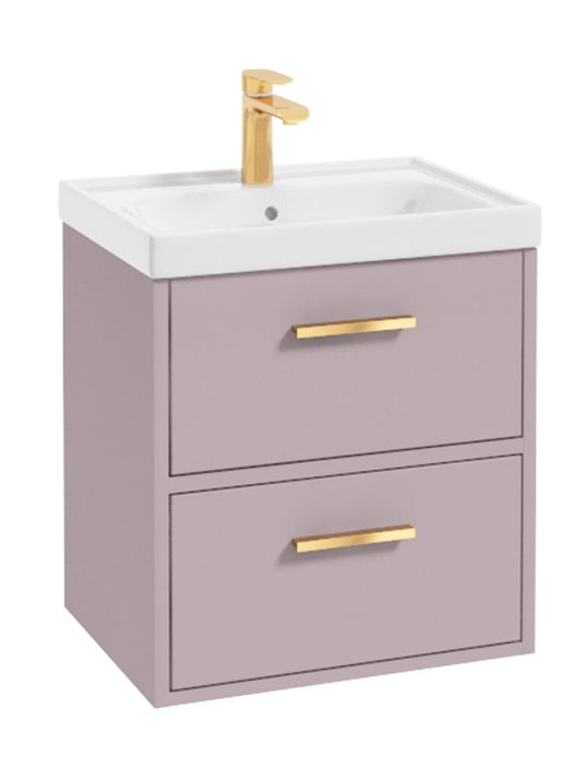 Sonas Finland Wall Hung 50Cm Two Drawer Vanity Unit | Matt Cashmere Pink | Brushed Gold Handle | UF0525