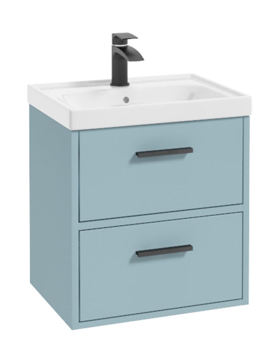 Sonas Finland Wall Hung 50Cm Two Drawer Vanity Unit | Matt Morning Sky Blue | Matt Black Handle | UF0527