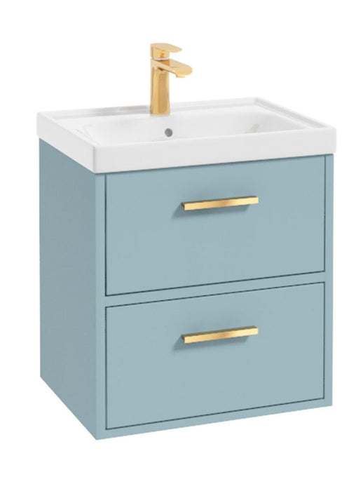 Sonas Finland Wall Hung 50Cm Two Drawer Vanity Unit | Matt Morning Sky Blue | Brushed Gold Handle | UF0528