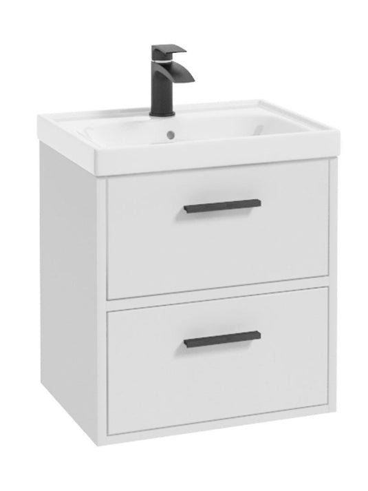 Sonas Finland Wall Hung 50Cm Two Drawer Vanity Unit | Matt White | Matt Black Handle | UF0530